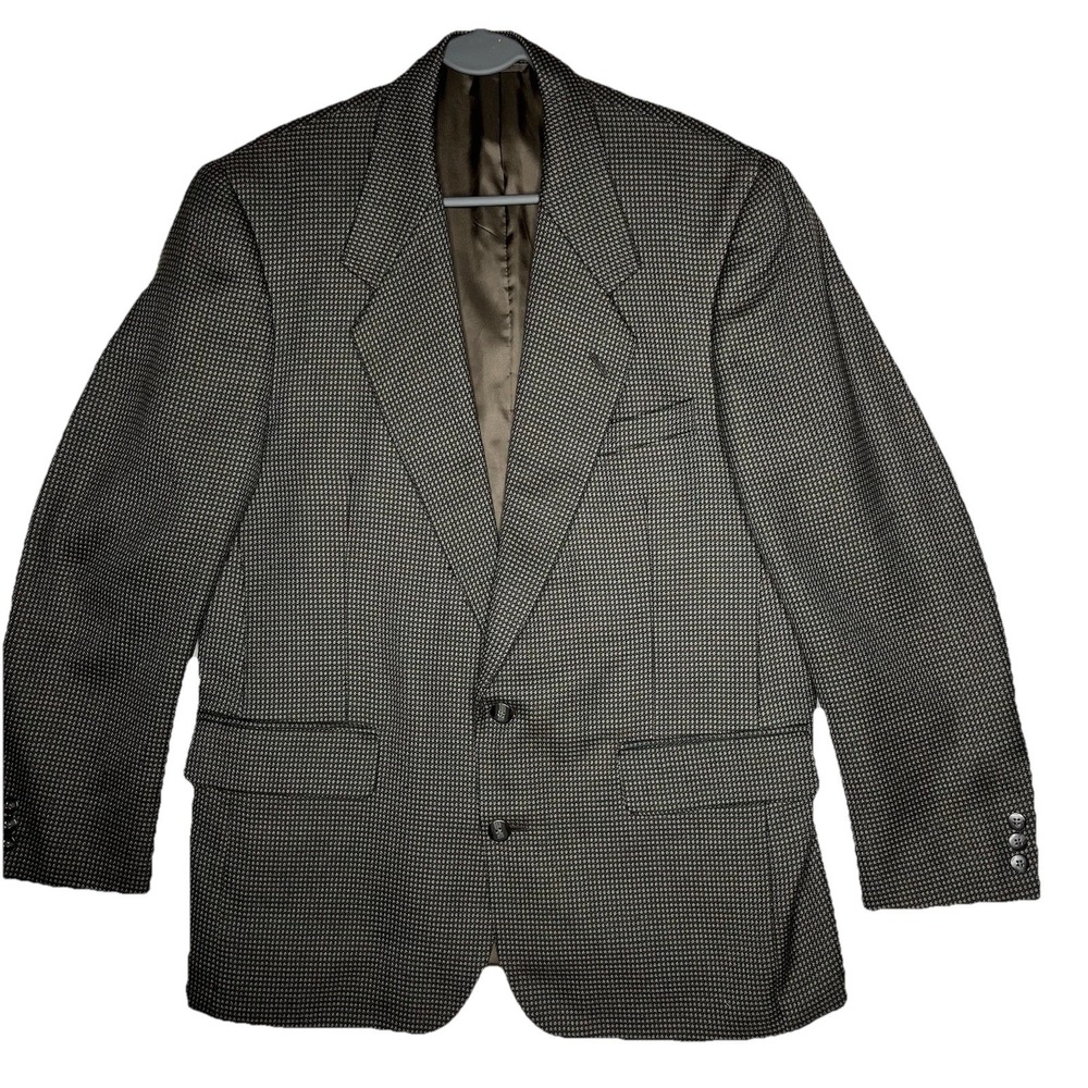 Enrico Cipriani 43 Houndstooth Forest Green & Tan Wool Blazer Suit Jacket Coat